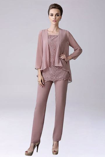 Dusty Rose 3 stk Chiffon Mother of Bride Pant Suits